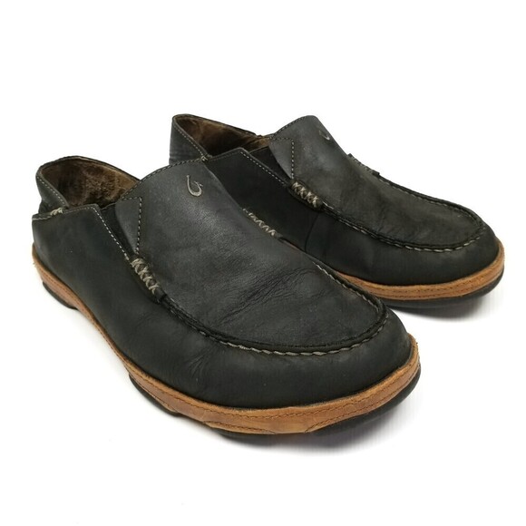 OluKai Moloa Convertible Drop In Nubuck Leather Slip On Shoes Men 10 Black Brown - Picture 1 of 12